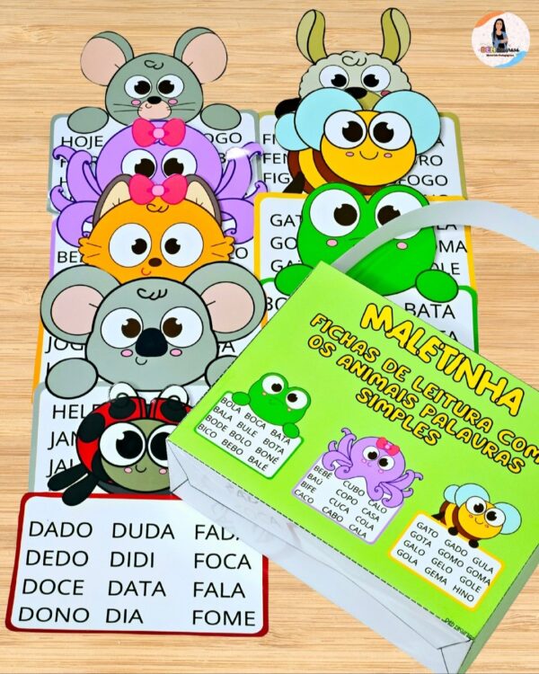 FICHAS DE LEITURA COM OS ANIMAIS PALAVRAS SIMPLES 📖🐸🐙🐞✨ - Imagem 2
