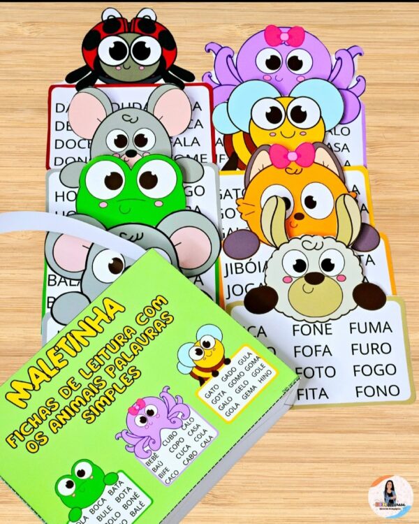 FICHAS DE LEITURA COM OS ANIMAIS PALAVRAS SIMPLES 📖🐸🐙🐞✨
