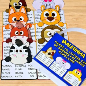 MALETINHA FICHAS DE LEITURA COM OS ANIMAIS PALAVRAS COMPLEXAS 📖🦁🐶🐥🐘✨*