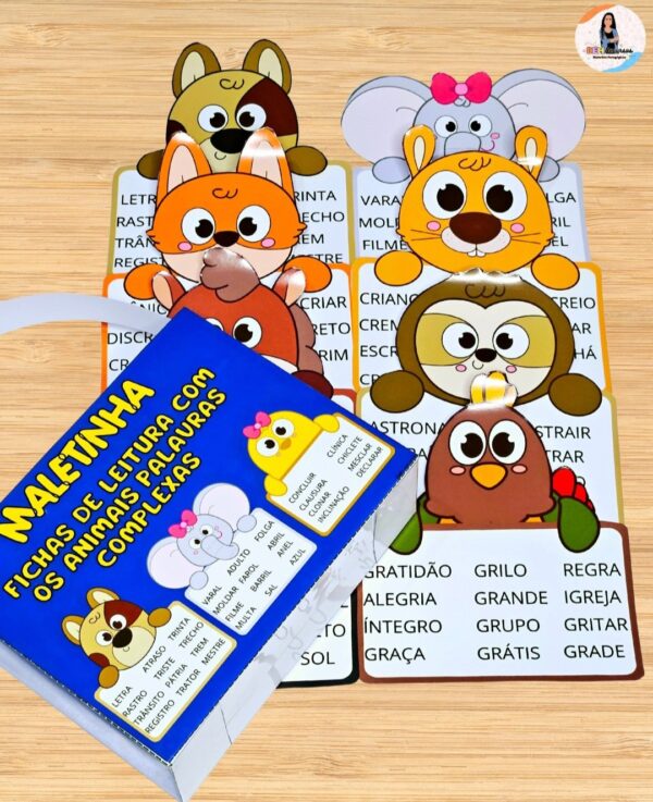 MALETINHA FICHAS DE LEITURA COM OS ANIMAIS PALAVRAS COMPLEXAS 📖🦁🐶🐥🐘✨* - Imagem 2