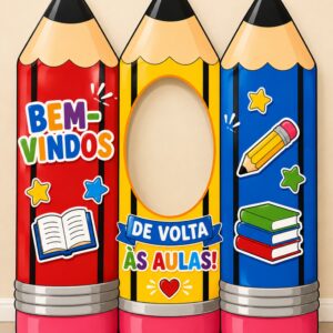 *PAINEL BEM-VINDOS DE VOLTA ÀS AULAS LÁPIS INTERATIVO 📚✏️❤️✨*