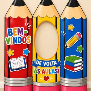 *PAINEL BEM-VINDOS DE VOLTA ÀS AULAS LÁPIS INTERATIVO 📚✏️❤️✨*