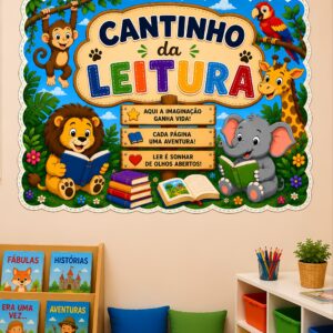*CANTINHO DA LEITURA TEMA ANIMAIS🦁🐒🐘🦒 💚📚✨*