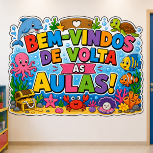 *PAINEL BEM-VINDOS DE VOLTA ÀS AULAS FUNDO DO MAR 🐟🪼🦀🫧📚✏️🩵✨*
