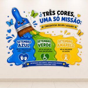 *PAINEL PINCEL TRÊS CORES UMA SÓ MISSÃO "conscientizar,incluir e acolher!🖌️💙💚💛✨*
