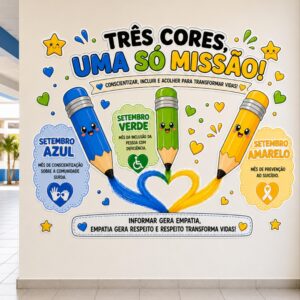 *PAINEL LÁPIS CORES UMA SÓ MISSÃO "conscientizar,incluir e acolher para transformar vidas!✏️💙💚💛✨*
