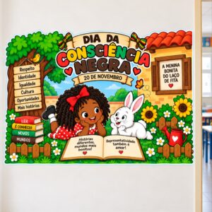 *PAINEL DE PAREDE DIA DA CONSCIÊNCIA NEGRA "Menina bonita do laço de fita"🎀🐰❤️✨*