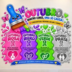 *PAINEL DE PAREDE LÁPIS "OUTUBRO QUATRO CORES UMA SÓ CAUSA" 🩷💜💚🩶✨*