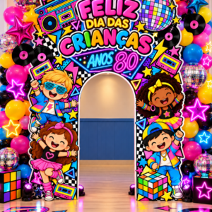 *PAINEL ARCO DIA DAS CRIANÇAS ANOS 80🛼🛹💿📻❤️✨*