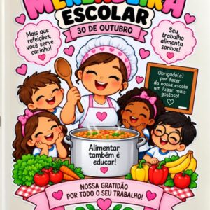 *PAINEL DE PAREDE DIA DA MERENDEIRA ESCOLAR 👩🏻‍🍳👩🏾‍🍳🍅🥕🩷✨*