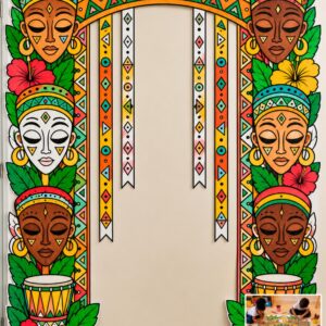 *PAINEL ARCO MÁSCARAS AFRICANAS PARA COLORIR 🤎🎭🎨🖌️✨*