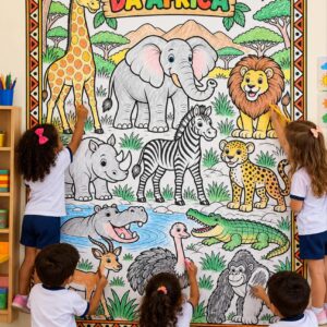 *PAINEL PINTURA COLETIVA ANIMAIS DA ÁFRICA 🦓🐘🦏🦒🎨❤️✨*